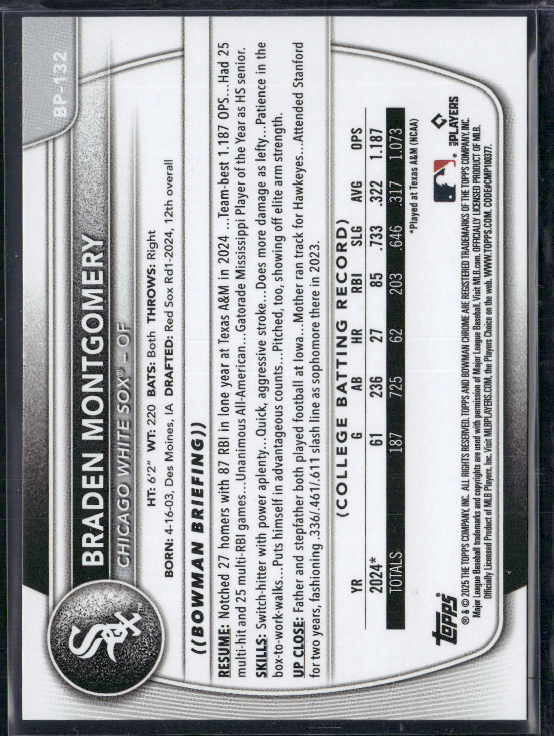 2025 Bowman BRADEN MONTGOMERY #BP-132