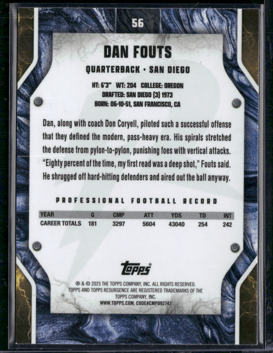 2024 Topps Resurgence DAN FOUTS #56
