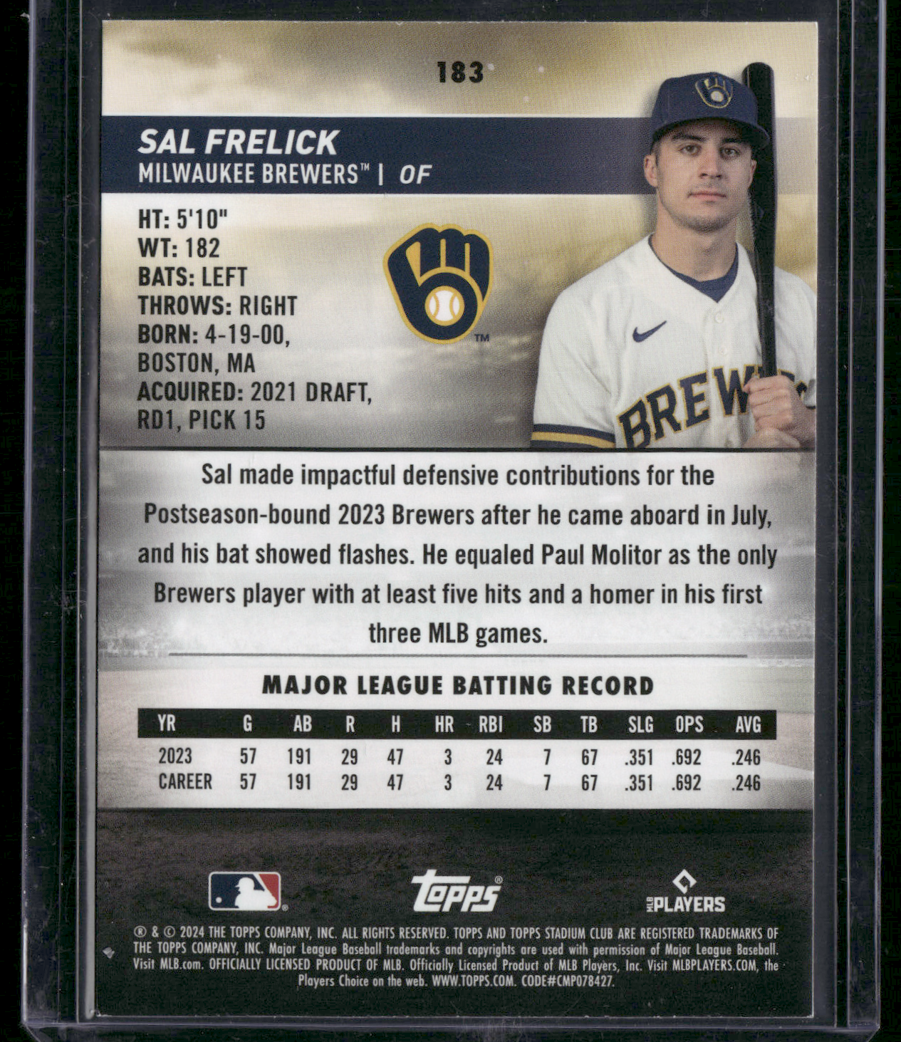 2024 Stadium Club SAL FRELICK RC #183