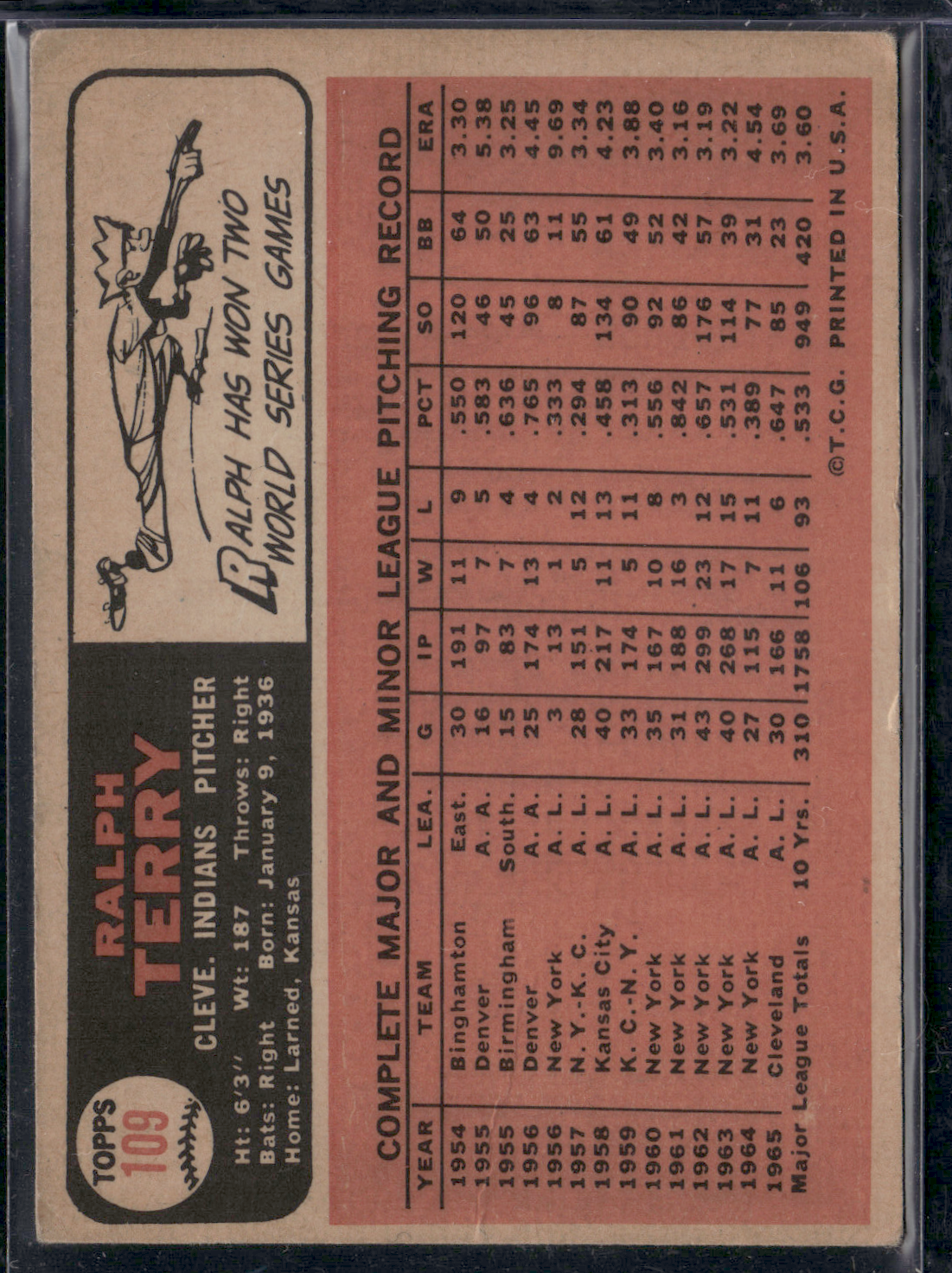 1966 Topps RALPH TERRY #109