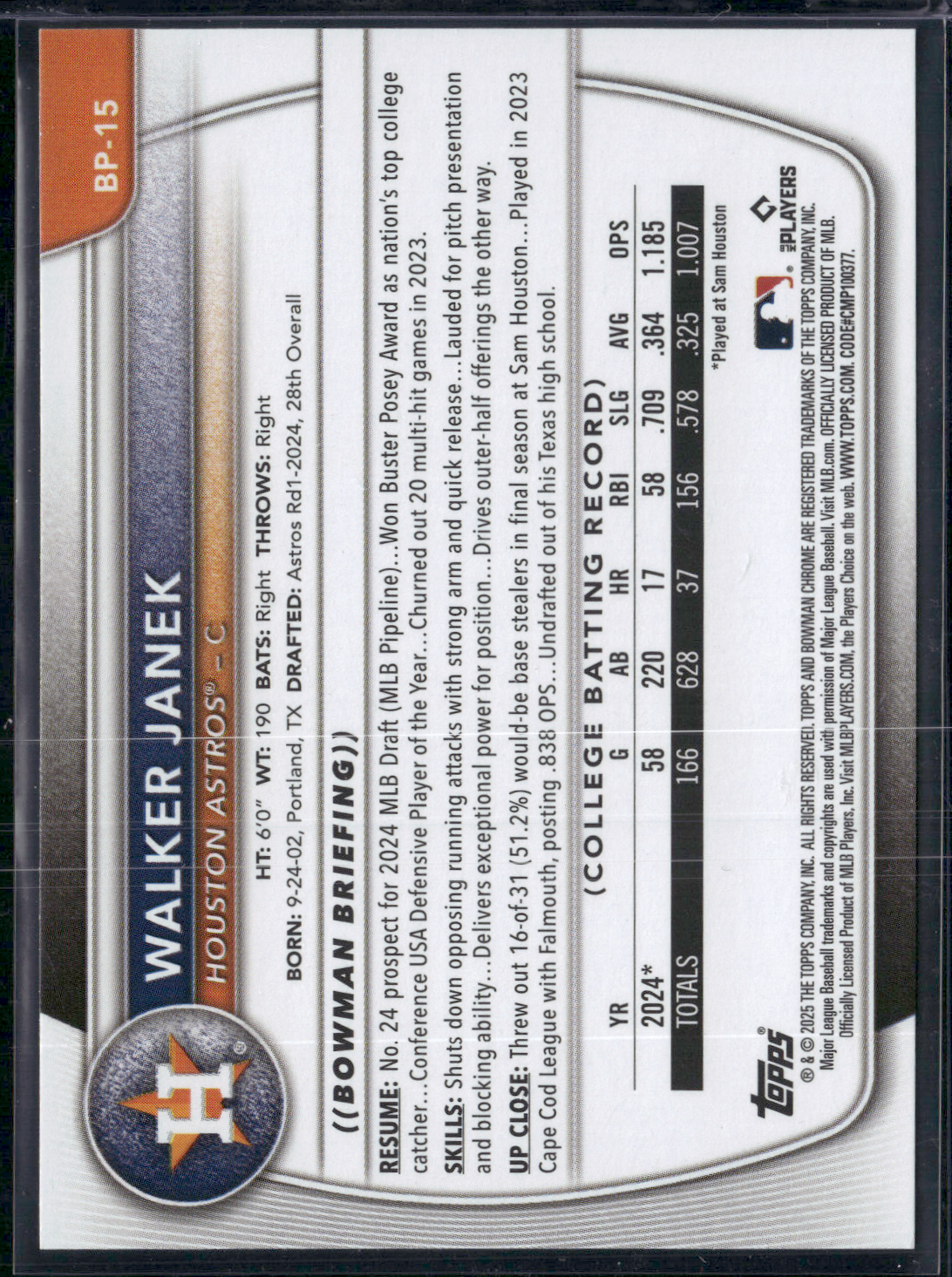 2025 Bowman WALKER JANEK #BP-15 1st Bowman