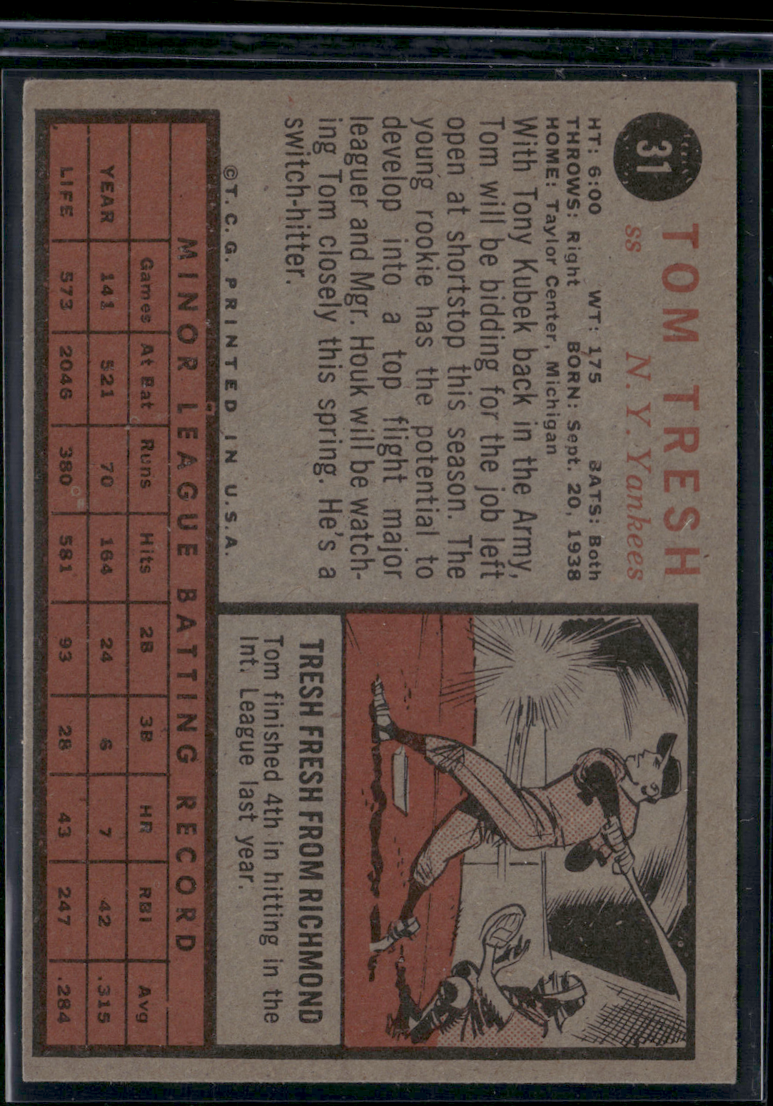 1962 Topps TOM TRESH #31 1962 Rookie Card RC
