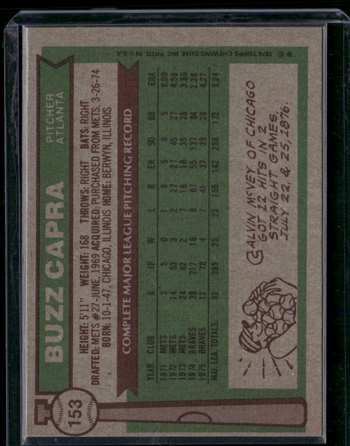 1976 Topps BUZZ CAPRA #153 (VG-Surface dents)