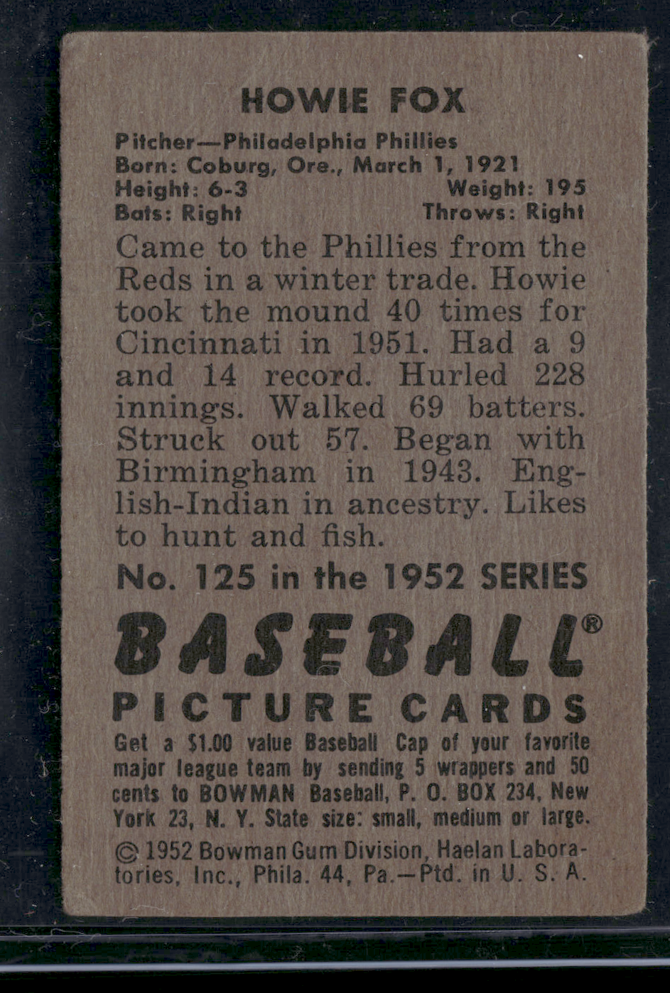 1952 Bowman HOWIE FOX #125