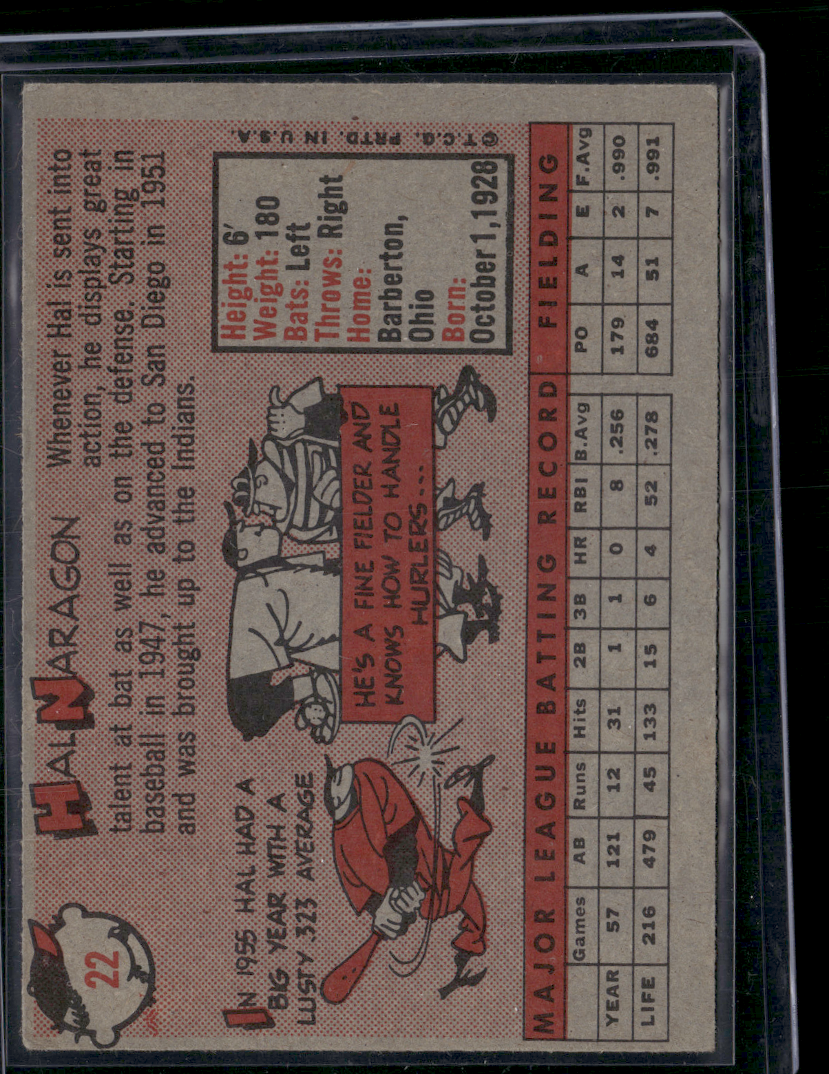 1958 Topps HAL NARAGON #22 (VG-VG/EX)