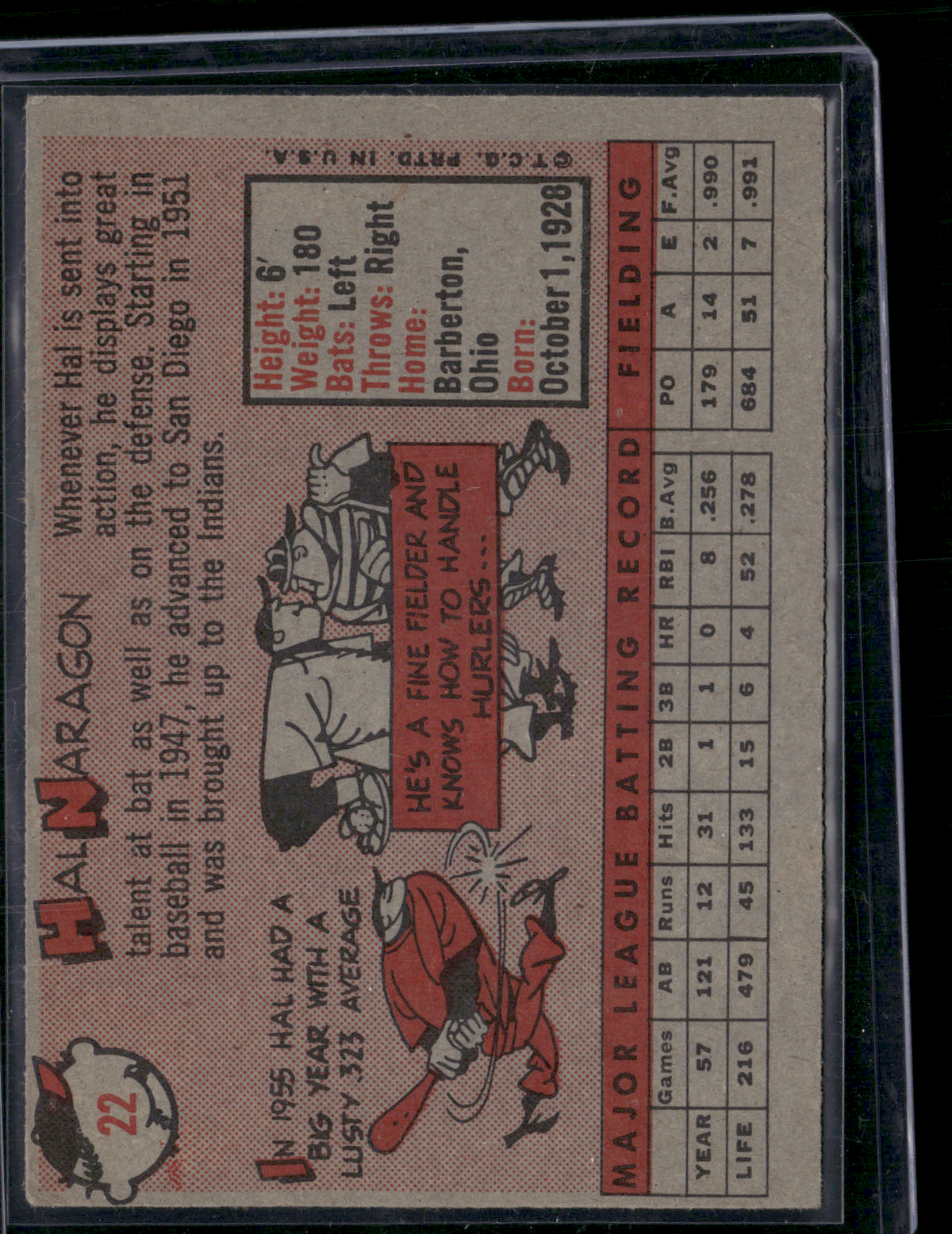1958 Topps HAL NARAGON #22 (VG-VG/EX)