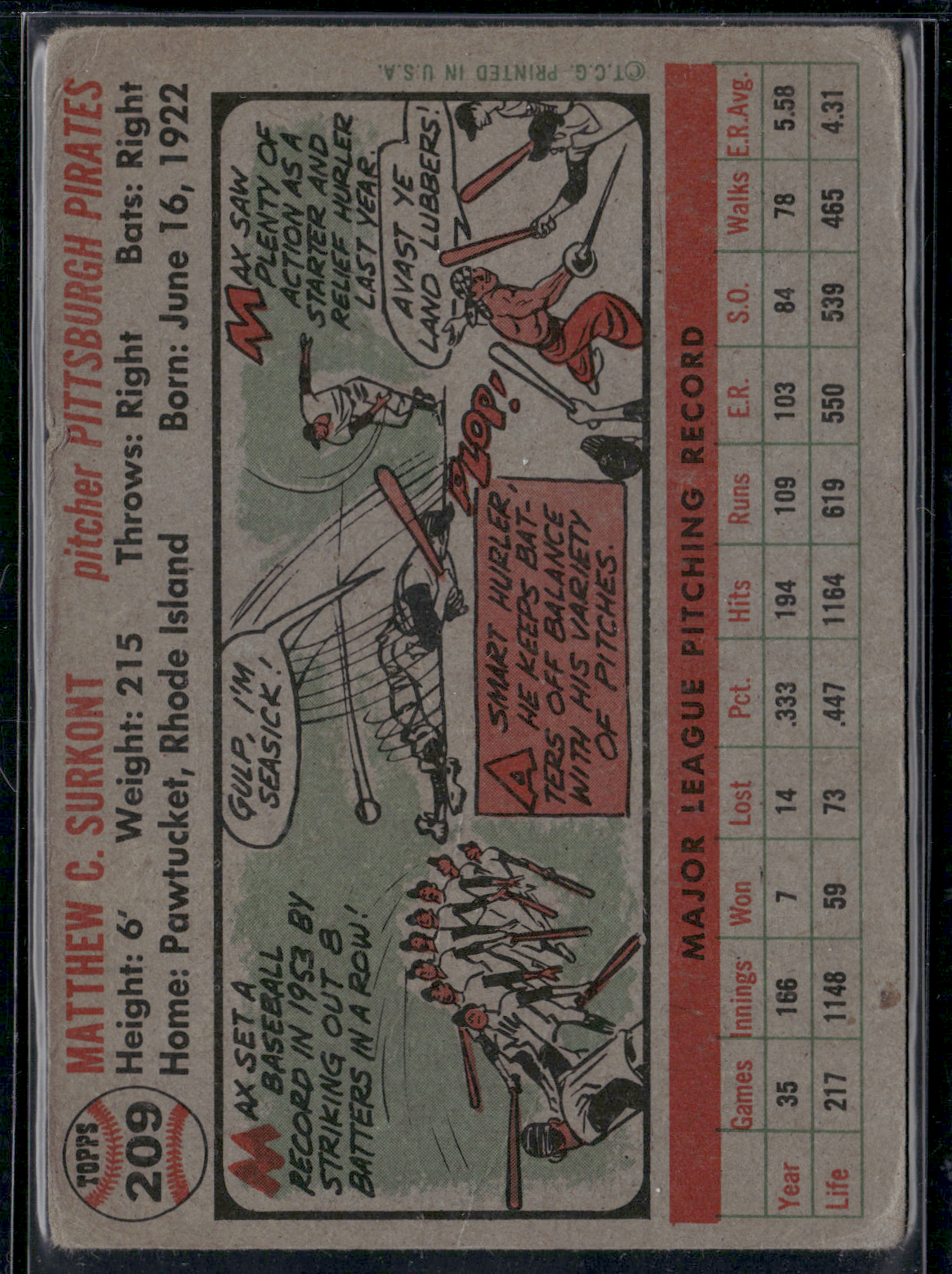 1956 Topps MAX SURKONT #209 Wrinkles