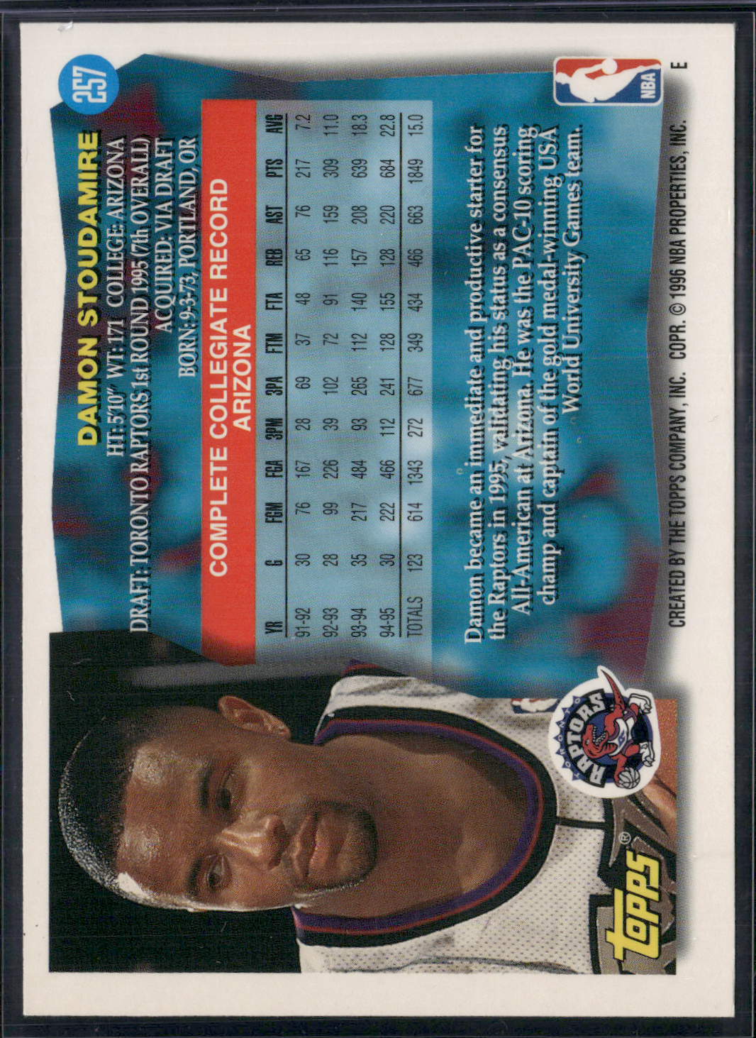 1995 Topps DAMON STOUDAMIRE #257 Rookie RC (NM)