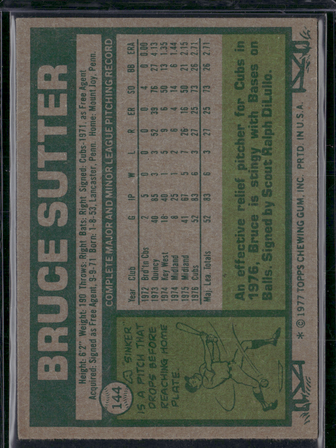 1977 Topps BRUCE SUTTER #144 (EX)