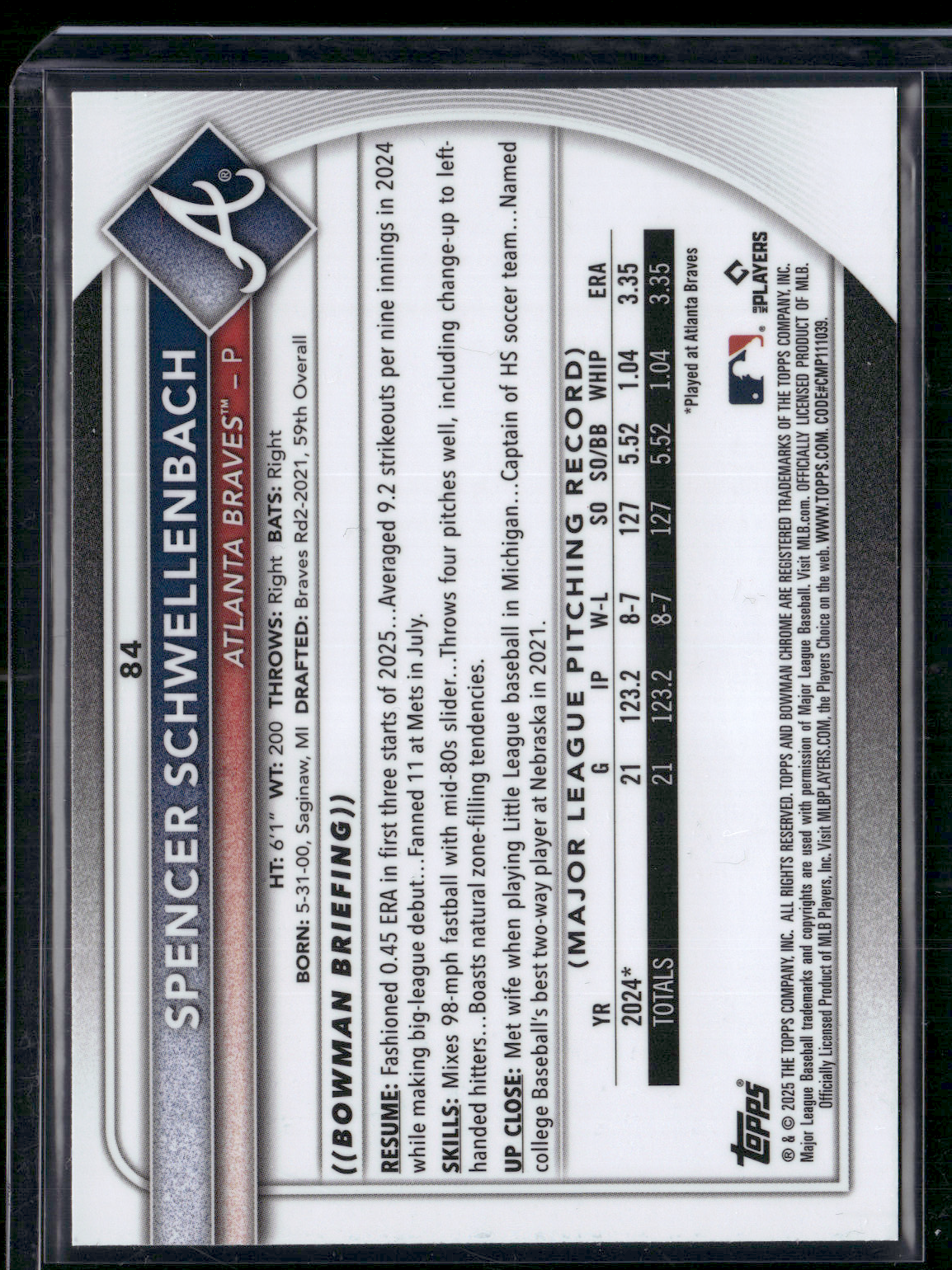 2025 Bowman Chrome SPENCER SCHWELLENBACH #84 Mega Rookie