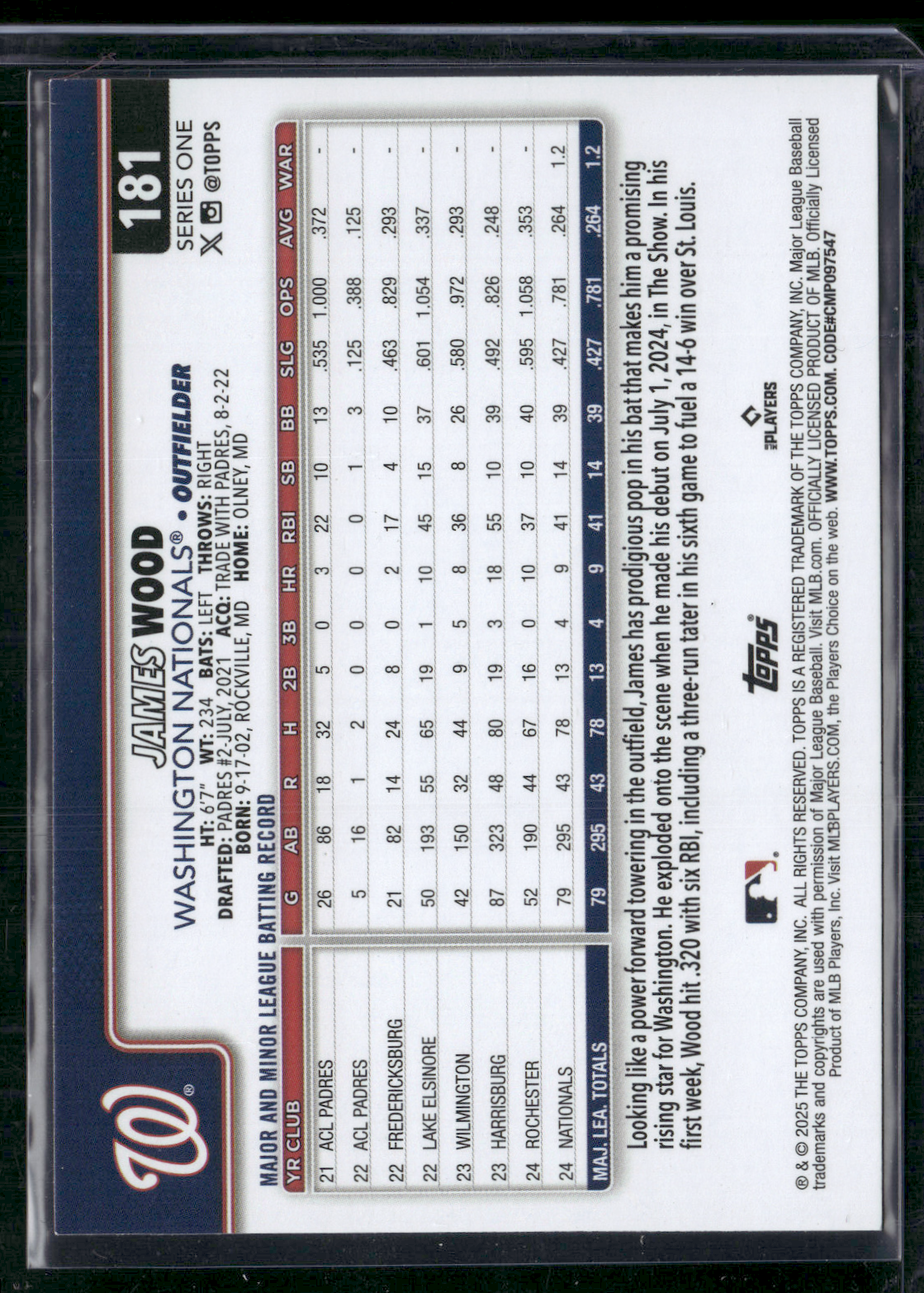 2025 Series 1 JAMES WOOD #181 Rookie