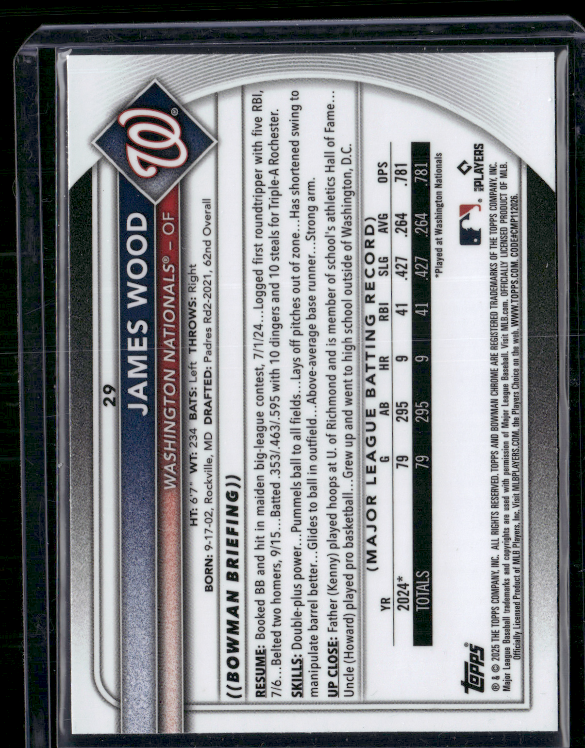 2025 Chrome JAMES WOOD #29 Rookie RC (NM)