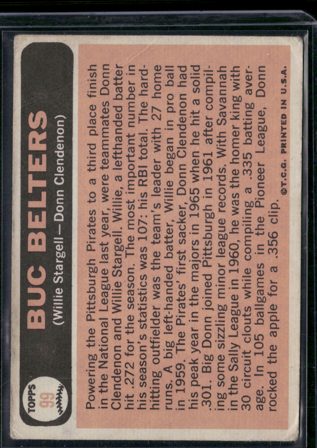 1966 Topps WILLIE STARGELL/DON CLENDENON #99 Buc Belters Corner Crease (Good)