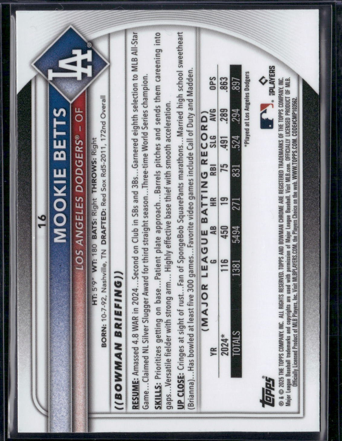 2025 Bowman MOOKIE BETTS #16 Chrome Mojo