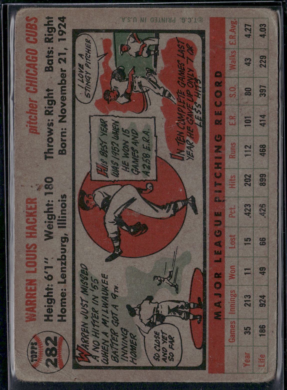 1956 Topps WARREN HACKER #282