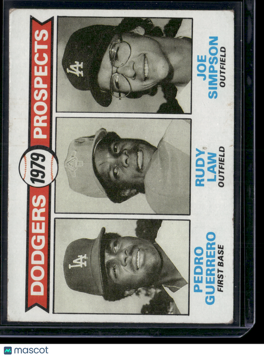1979 Topps PEDRO GUERRERO/RUDY LAW/JOE SIMPSON #719 1979 Dodger Prospects(VG/EX)