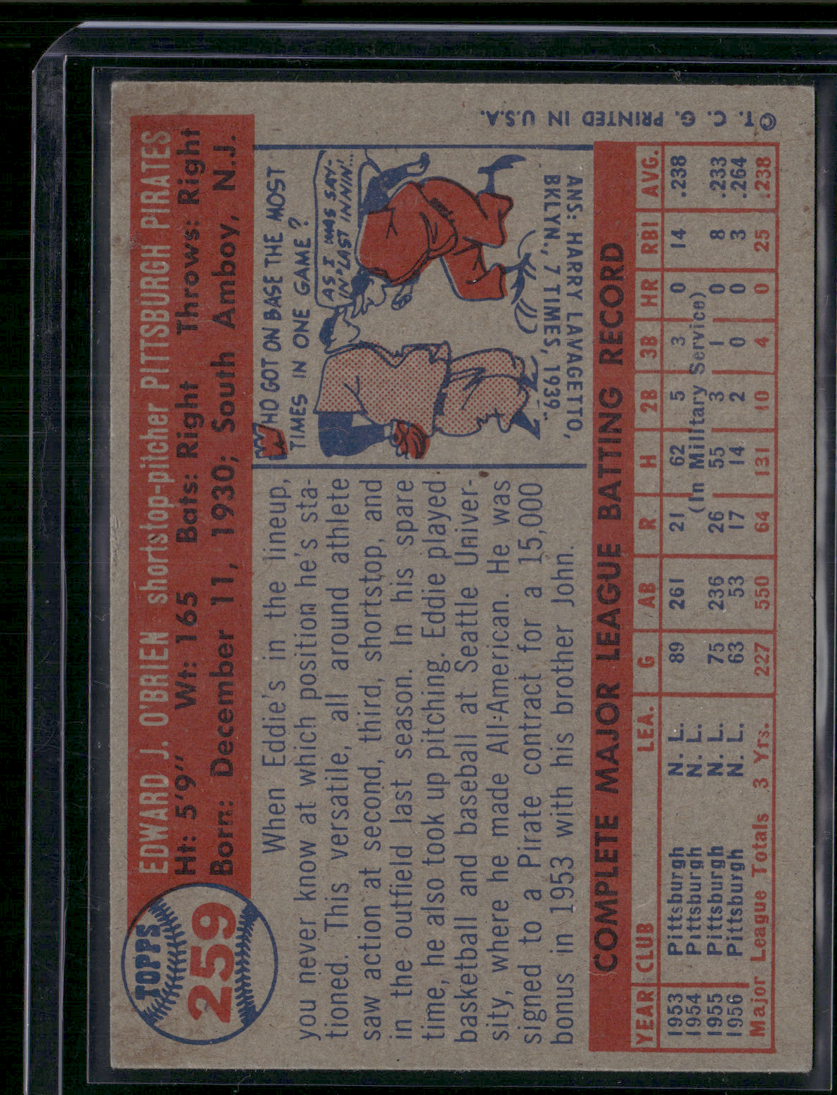 1957 Topps EDDIE O'BRIEN #259 (EX)