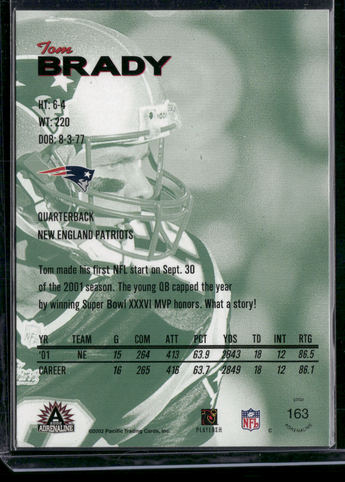 2002 Adrenaline TOM BRADY #163 (EX)