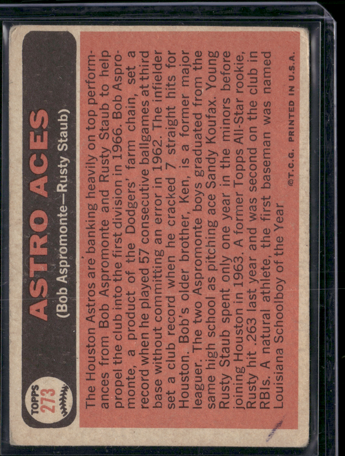 1966 Topps RUSTY STAUB/BOB ASPROMONTE #273 Astro Aces Wrinkles (VG)