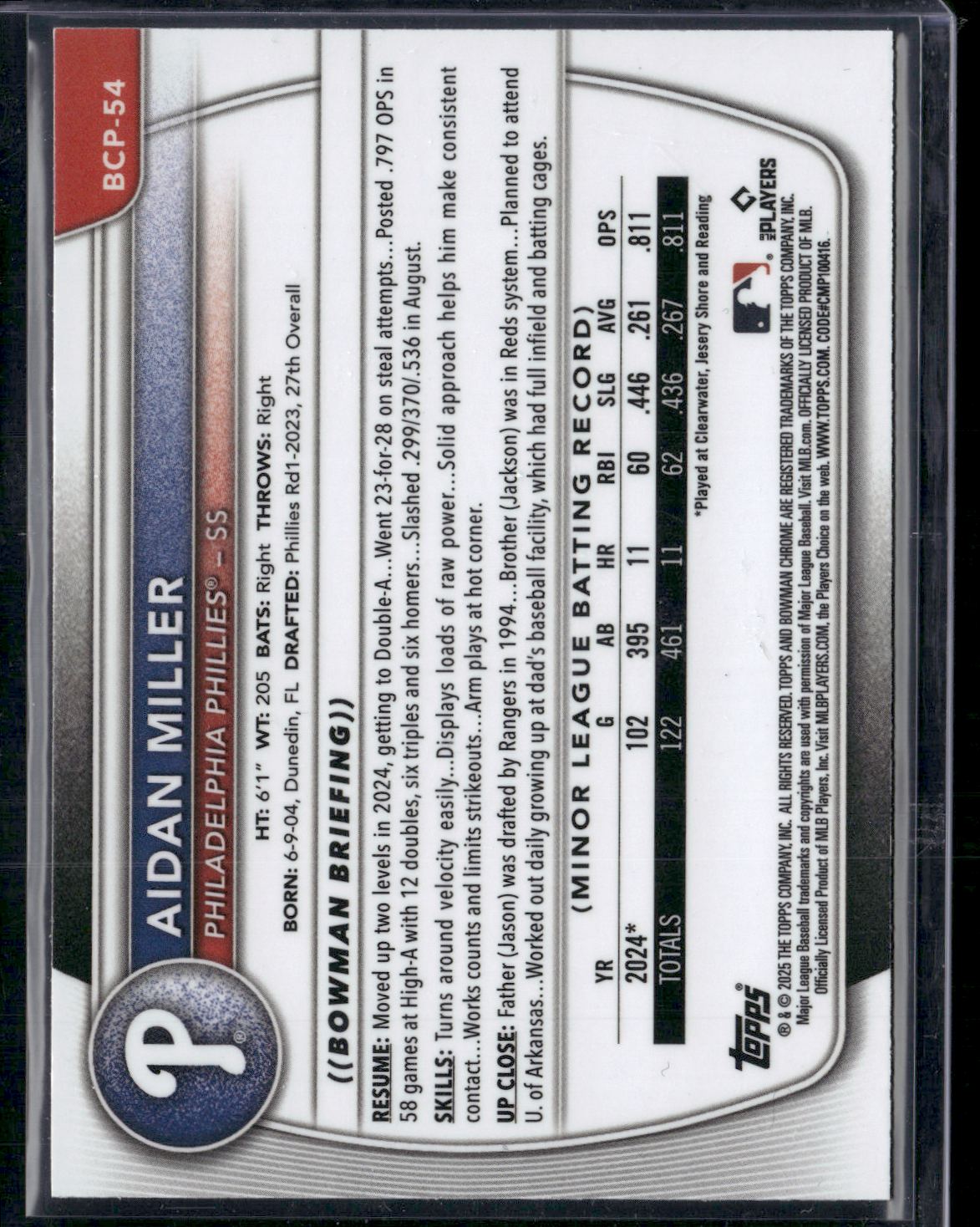 2025 Bowman AIDAN MILLER #BCP-54 Chrome