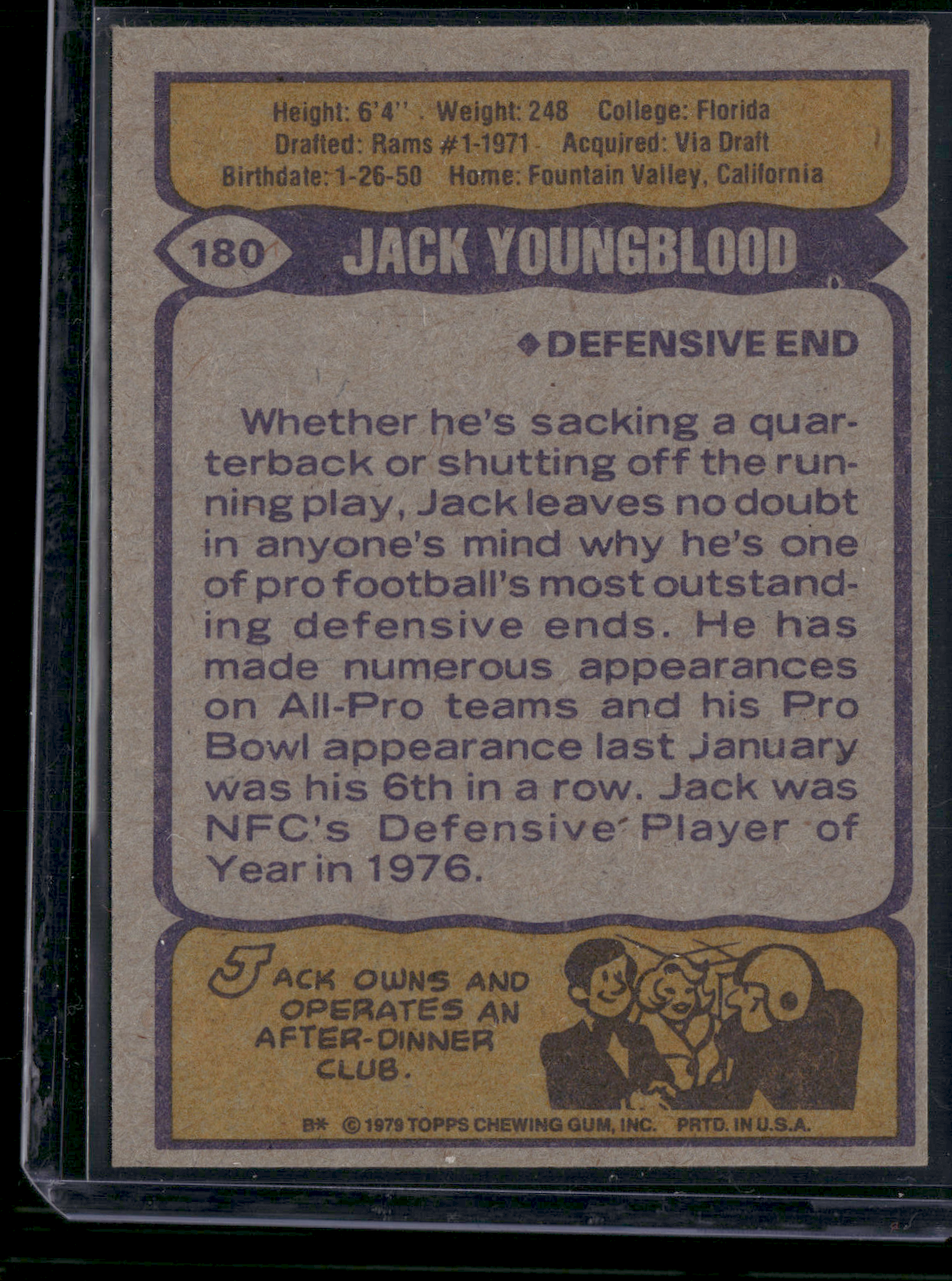 1979 Topps JACK YOUNGBLOOD #180 Staining (VG)