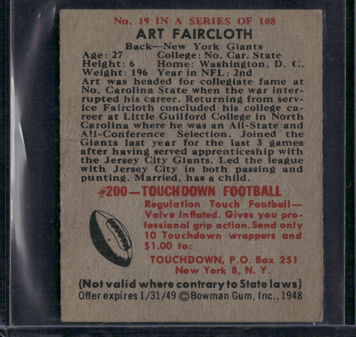 1948 Bowman ART FAIRCLOTH #19