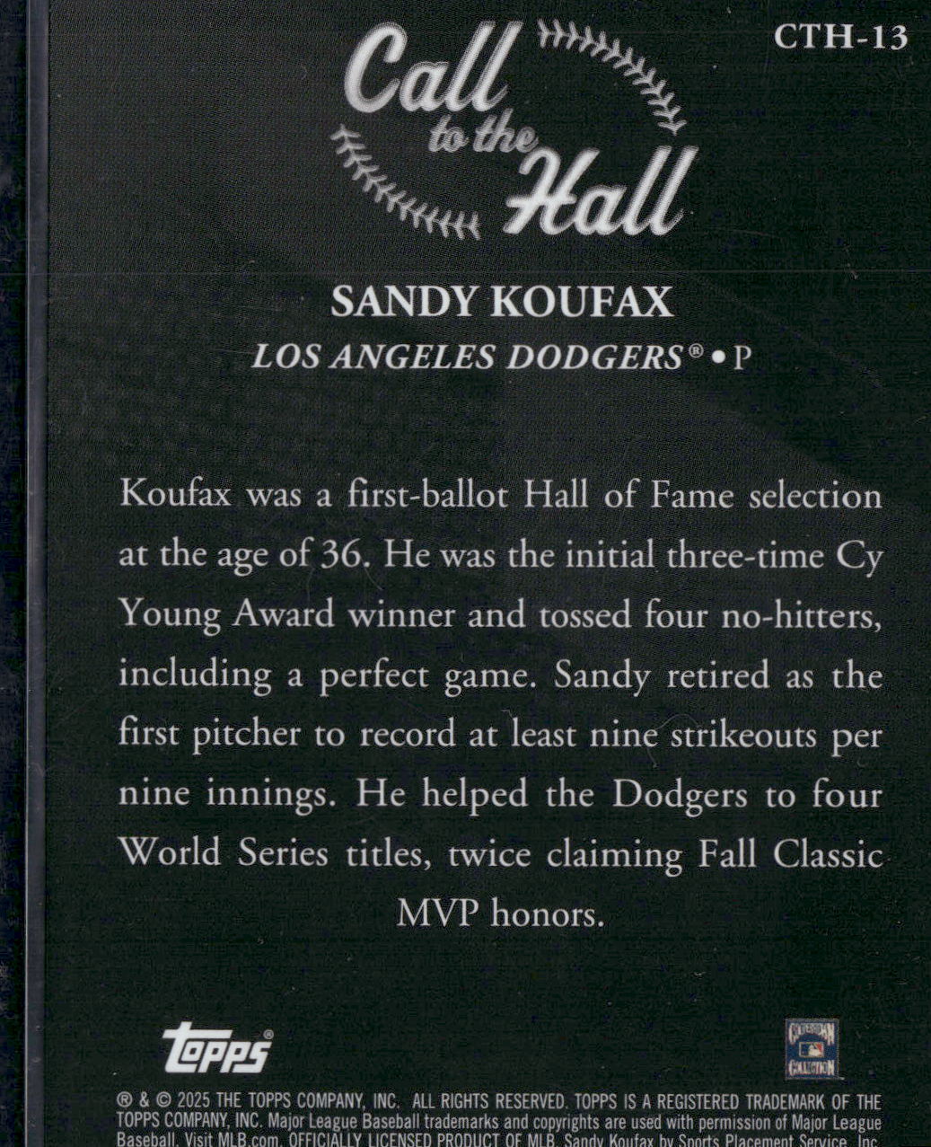 2025 Topps Series 1 SANDY KOUFAX #CTH-13