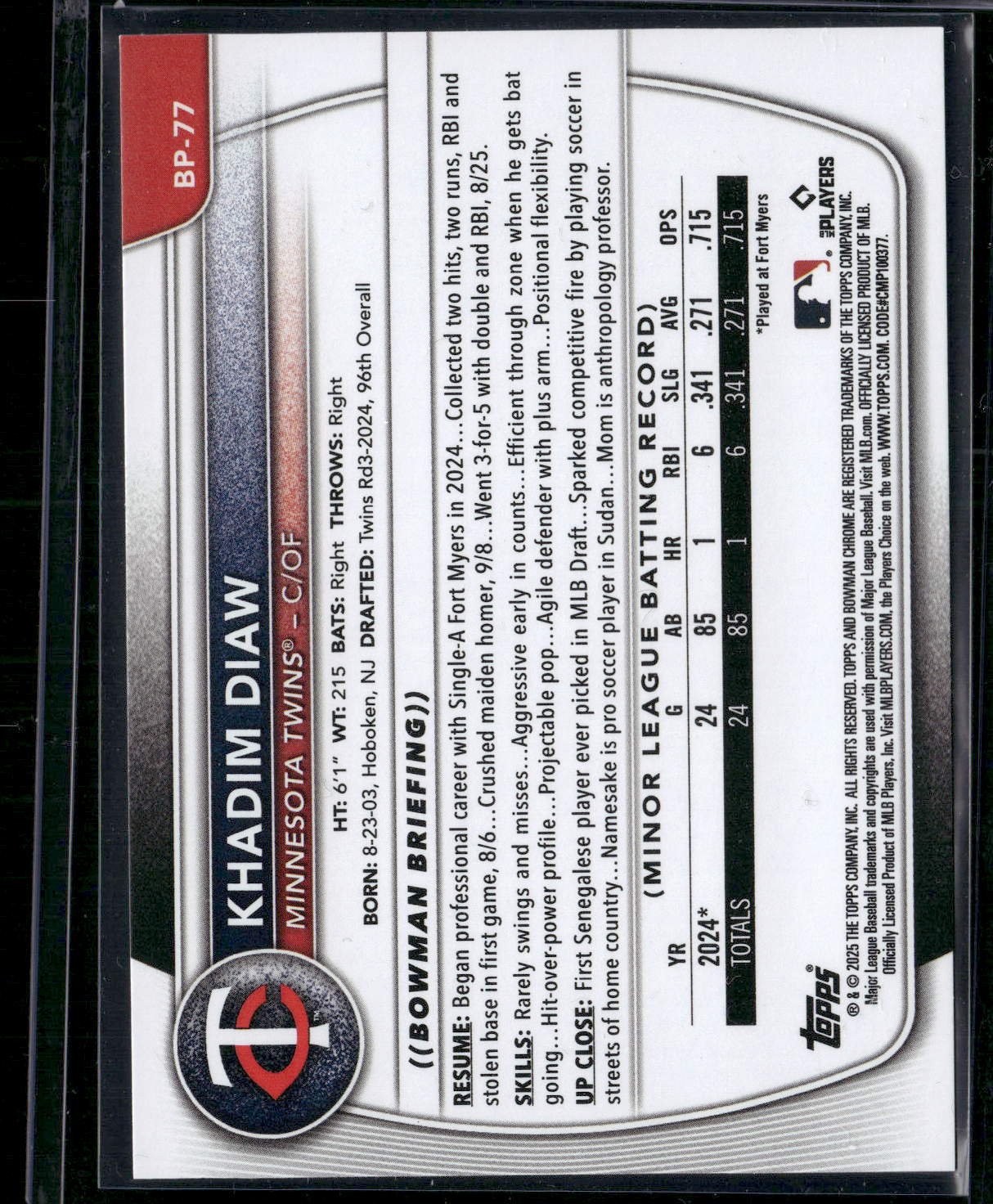 2025 Bowman KHADIM DIAW #BP-77 1st Bowman