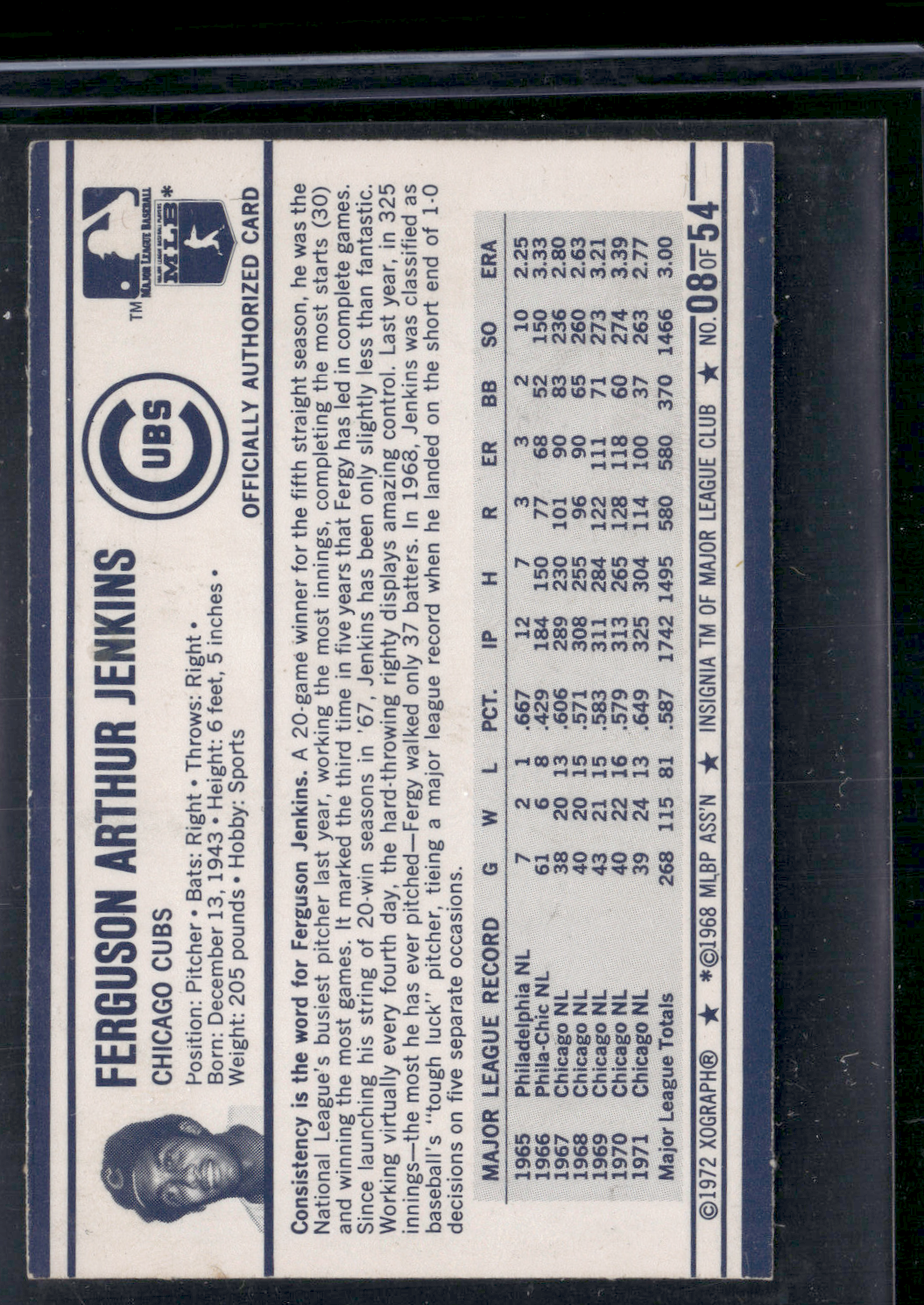 1972 3D Superstars FERGIE JENKINS #8 (EX)