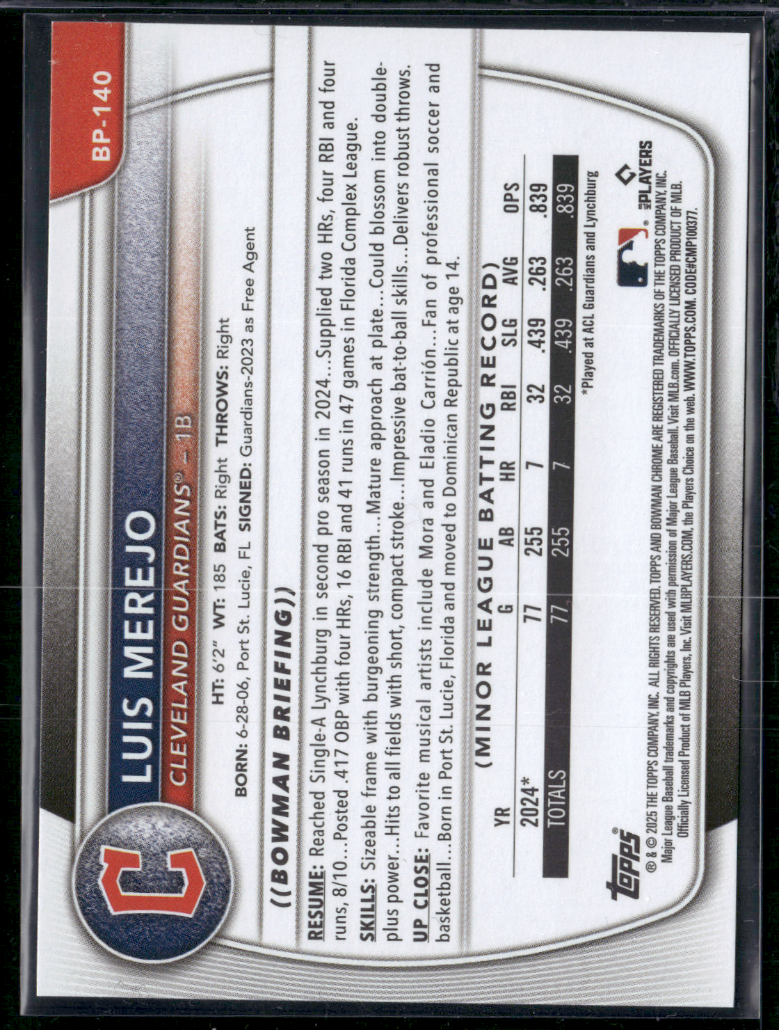 2025 Bowman LUIS MEREJO #BP-140 1st Bowman