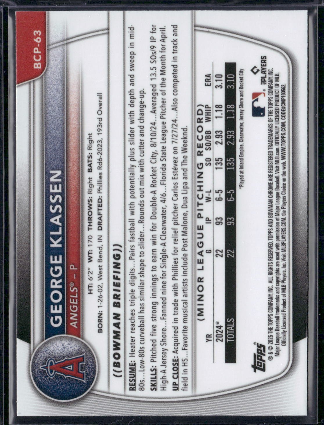 2025 Bowman GEORGE KLASSEN #BCP-63 Chrome Mojo 1st Bowman