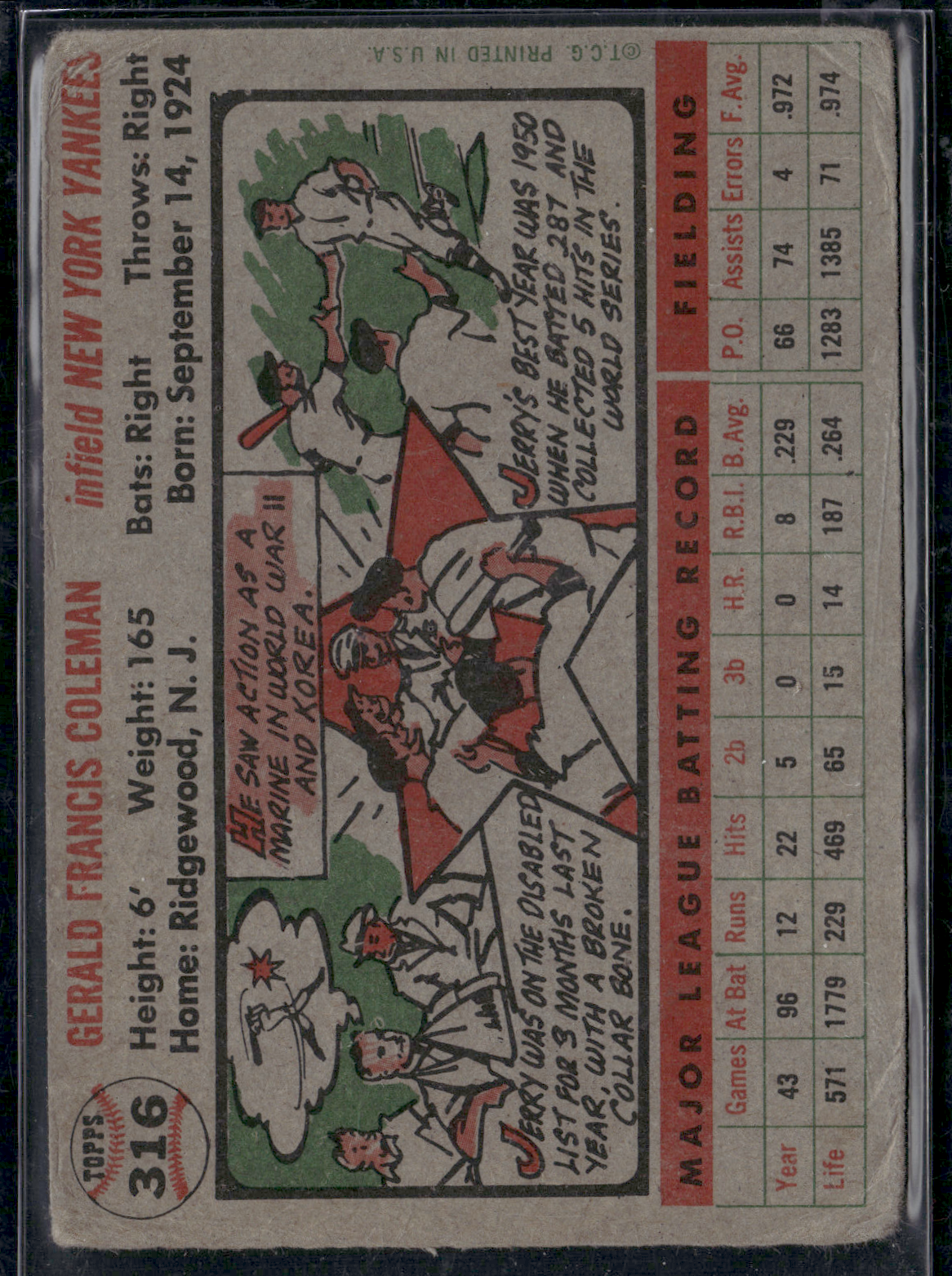 1956 Topps JERRY COLEMAN #316