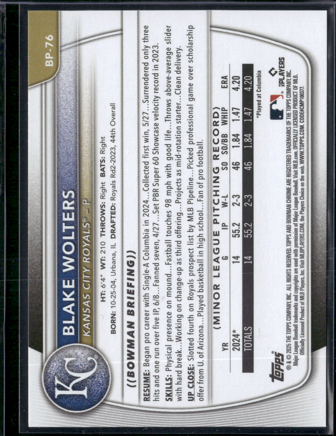 2025 Bowman BLAKE WOLTERS #BP-76 1st Bowman