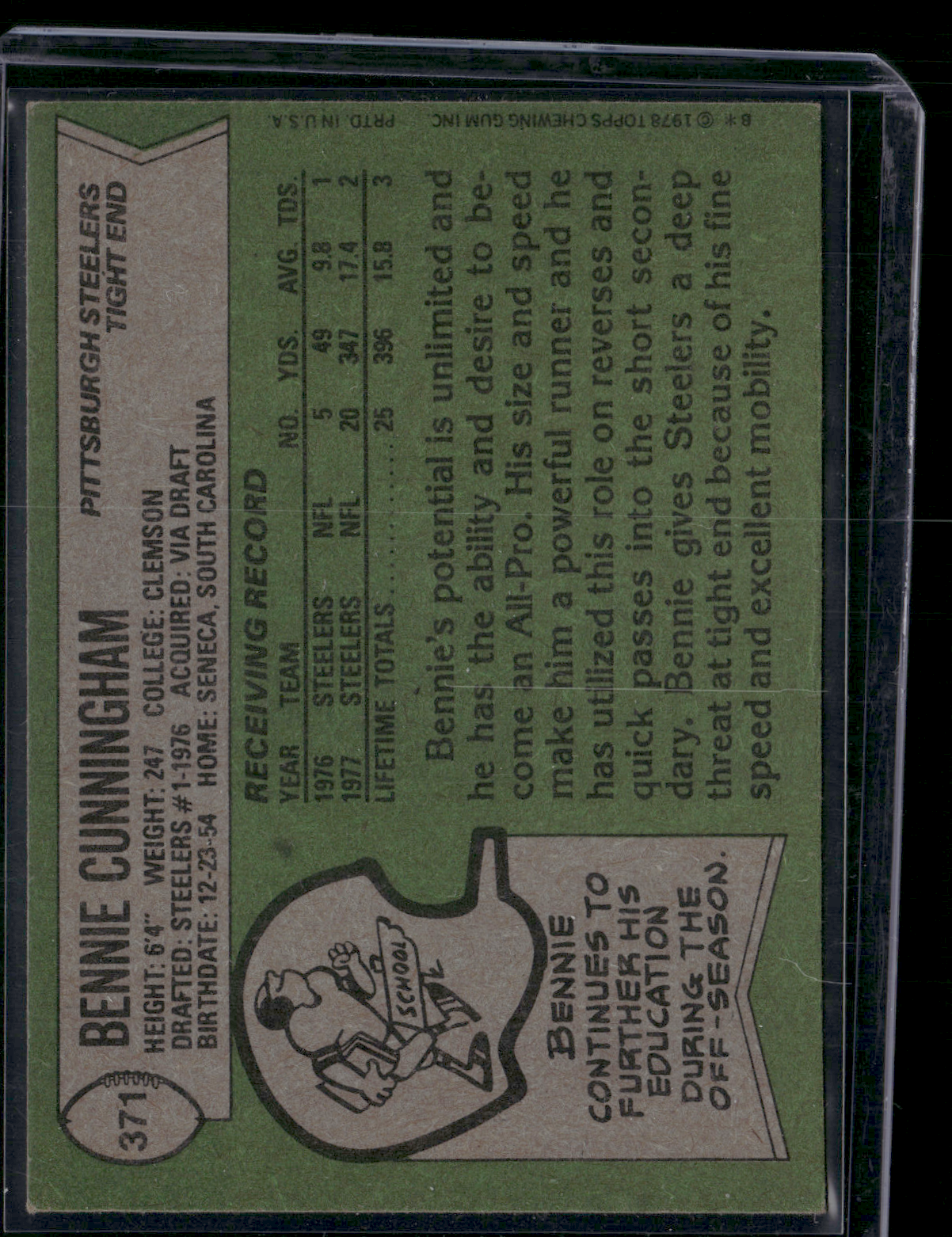 1978 Topps BENNIE CUNNINGHAM #371 (EX-EX/MT)