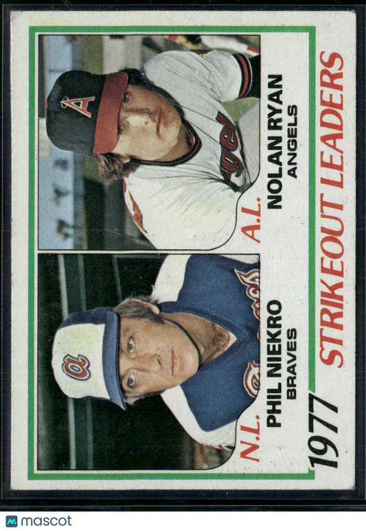 1978 Topps NOLAN RYAN/PHIL NIEKRO #206 1977 Strikeout Leaders (VG/EX-EX)