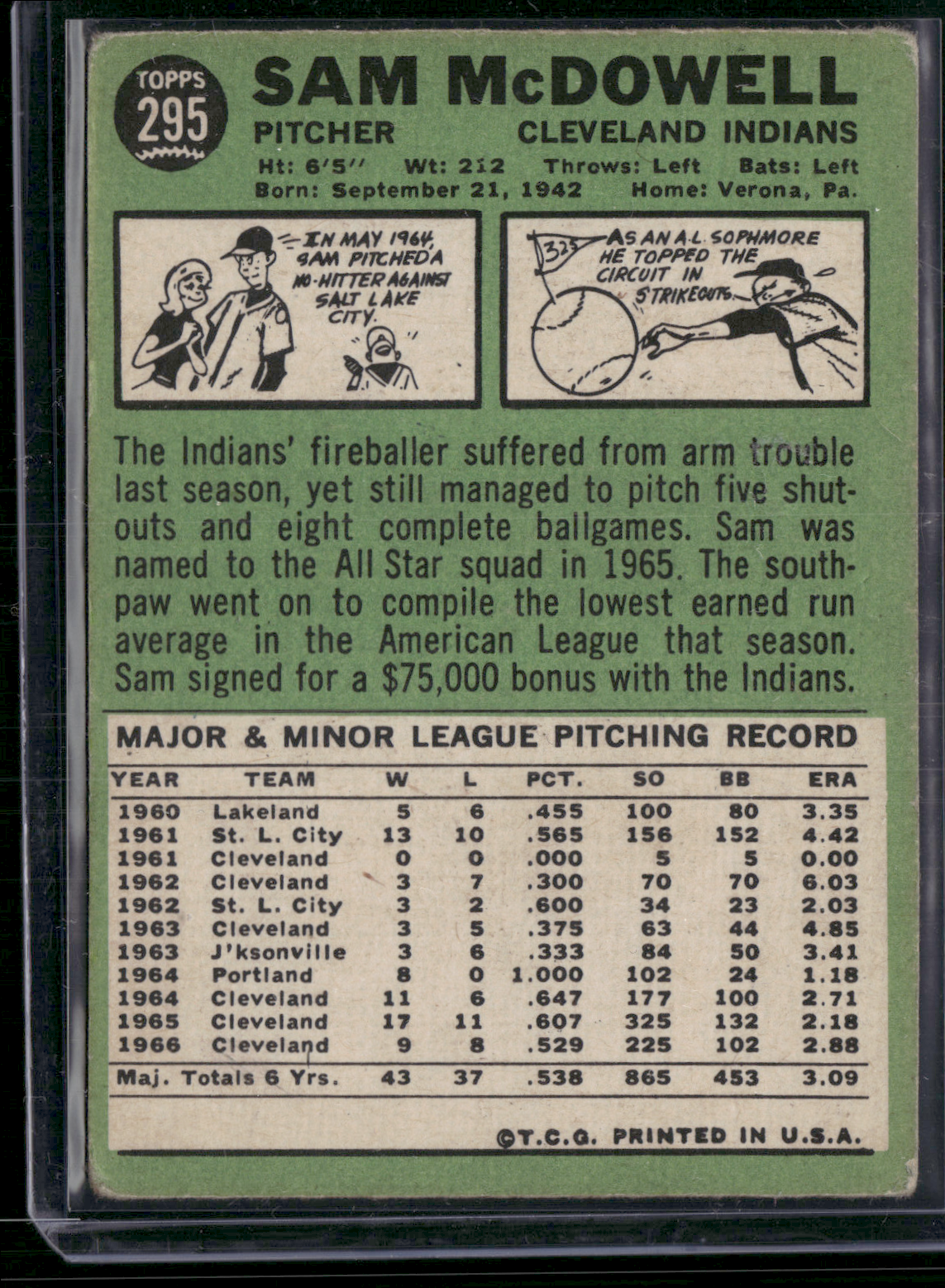 1967 Topps SAM MCDOWELL #295 (VG-VG/EX)