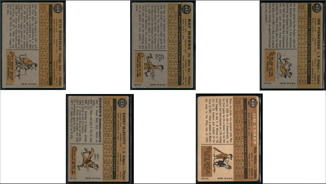 1960 Topps 5 ~ CARDLOT Seth Morehead/Jim Coker (Good-VG)