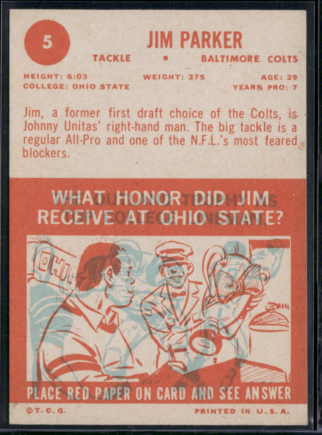 1963 Topps JIM PARKER #5 (EX)