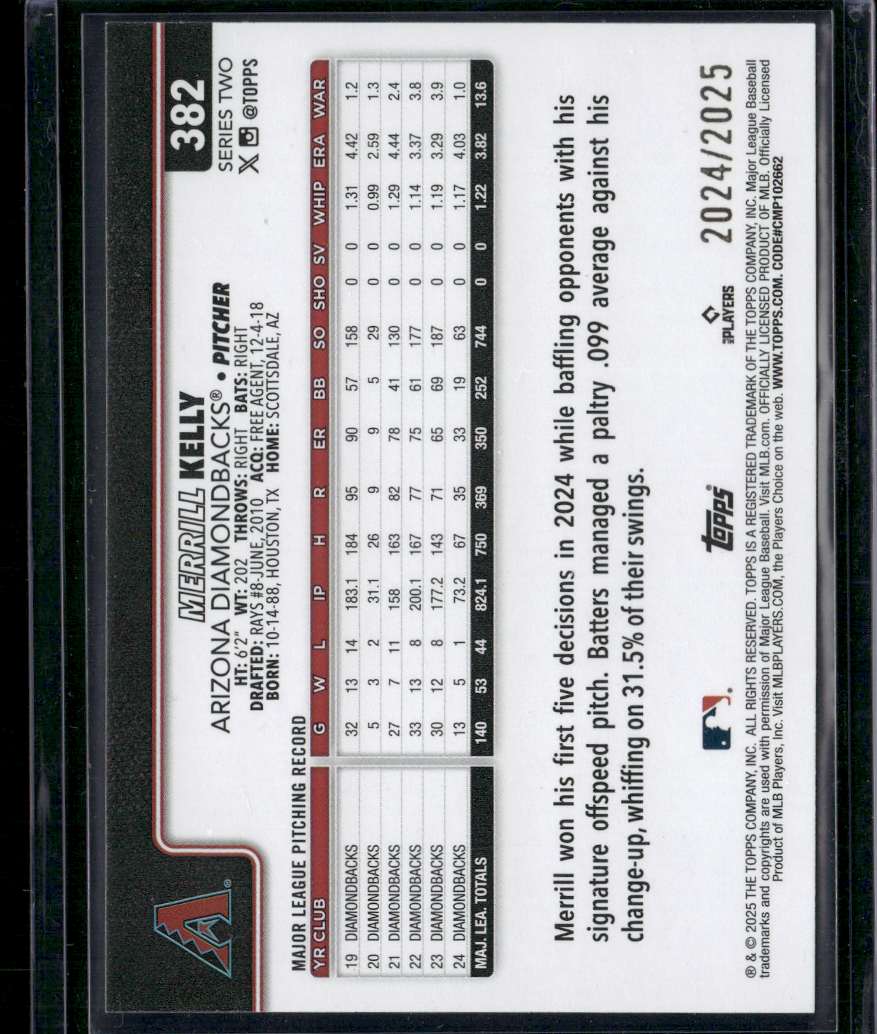 2025 Topps MERRILL KELLY #382 Gold 2024/2025 (NM)