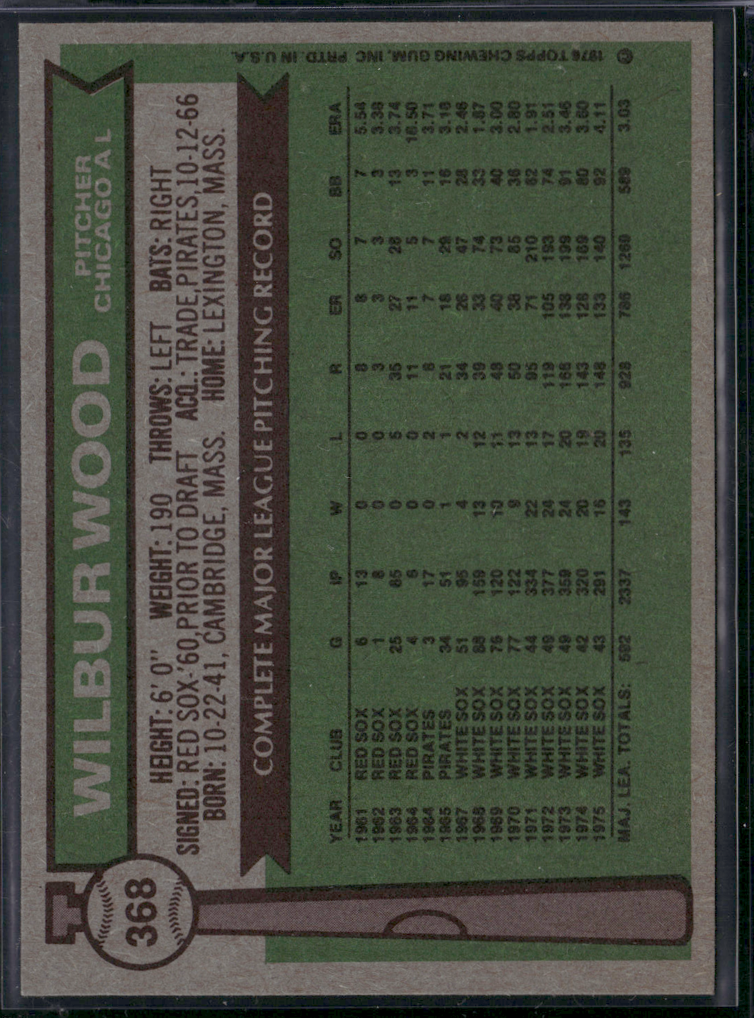 1976 Topps WILBUR WOOD #368 (EX/MT-NM)