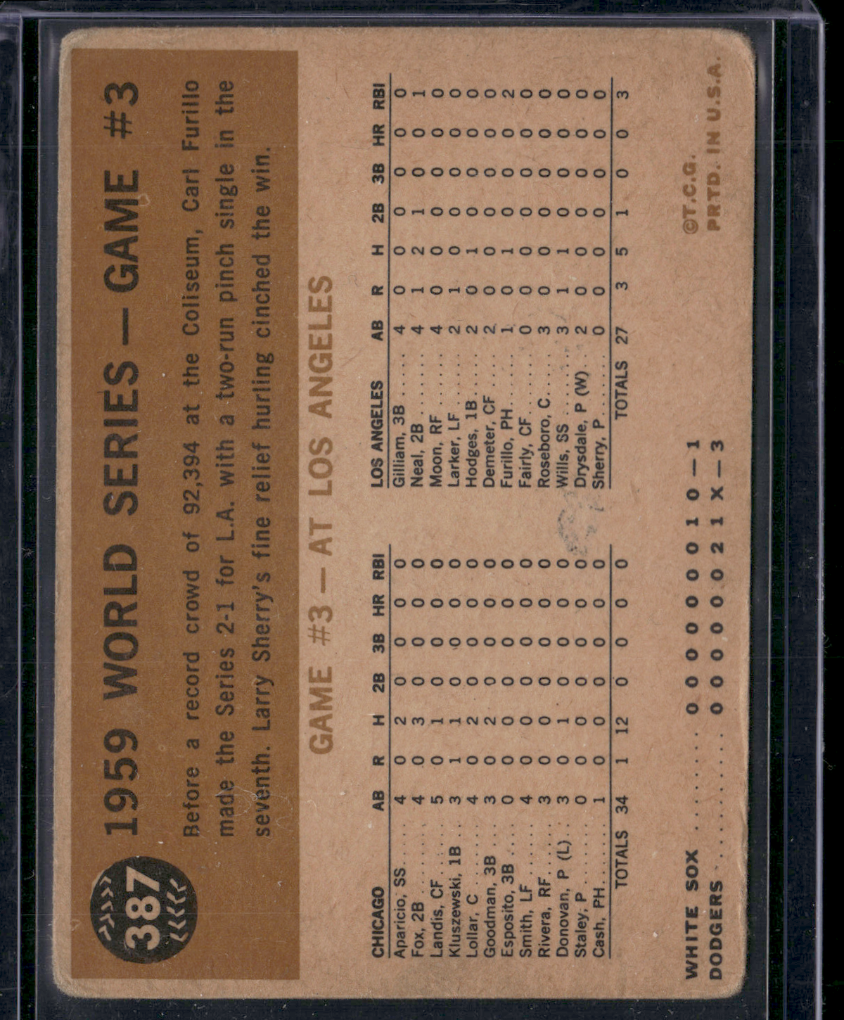 1960 Topps FURILLO BREAKS UP GAME #387 1959 World Series Game #3 (Good)