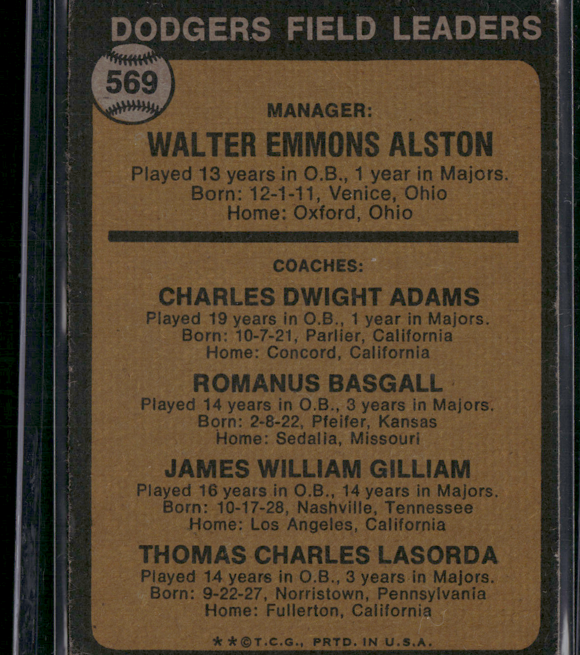 1973 Topps WALT ALSTON #569 (VG)