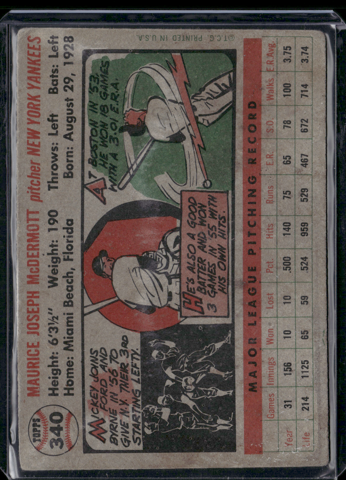 1956 Topps MICKEY MCDERMOTT #340 Creases