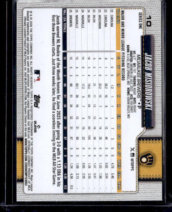 2026 Topps Series 1 JACOB MISIOROWSKI #10 Rookie RC