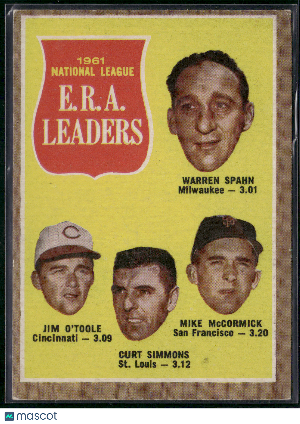 1962 Topps WARREN SPAHN/O'TOOLE/SIMMONS/MCCORMICK #56 1961 NL ERA Leaders (VG)