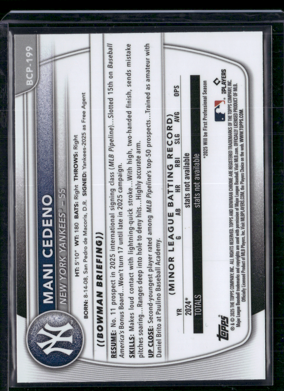 2025 Bowman Chrome MANI CEDENO #BCP-199 Mega 1st Bowman