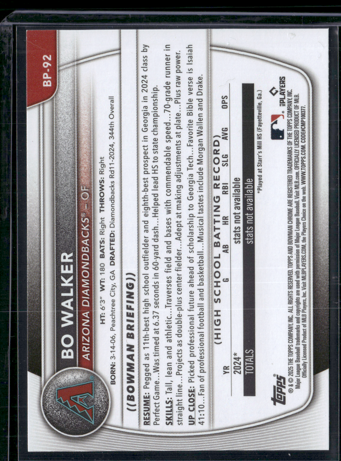 2025 Bowman BO WALKER #BP-92 1st Bowman