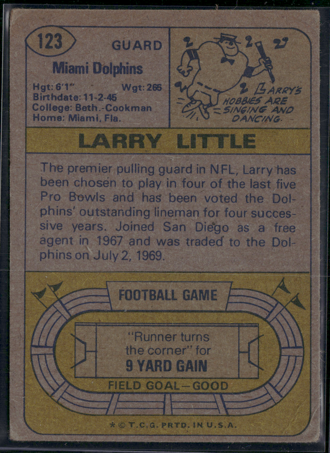 1974 Topps LARRY LITTLE #123 All Pro (VG-VG/EX)