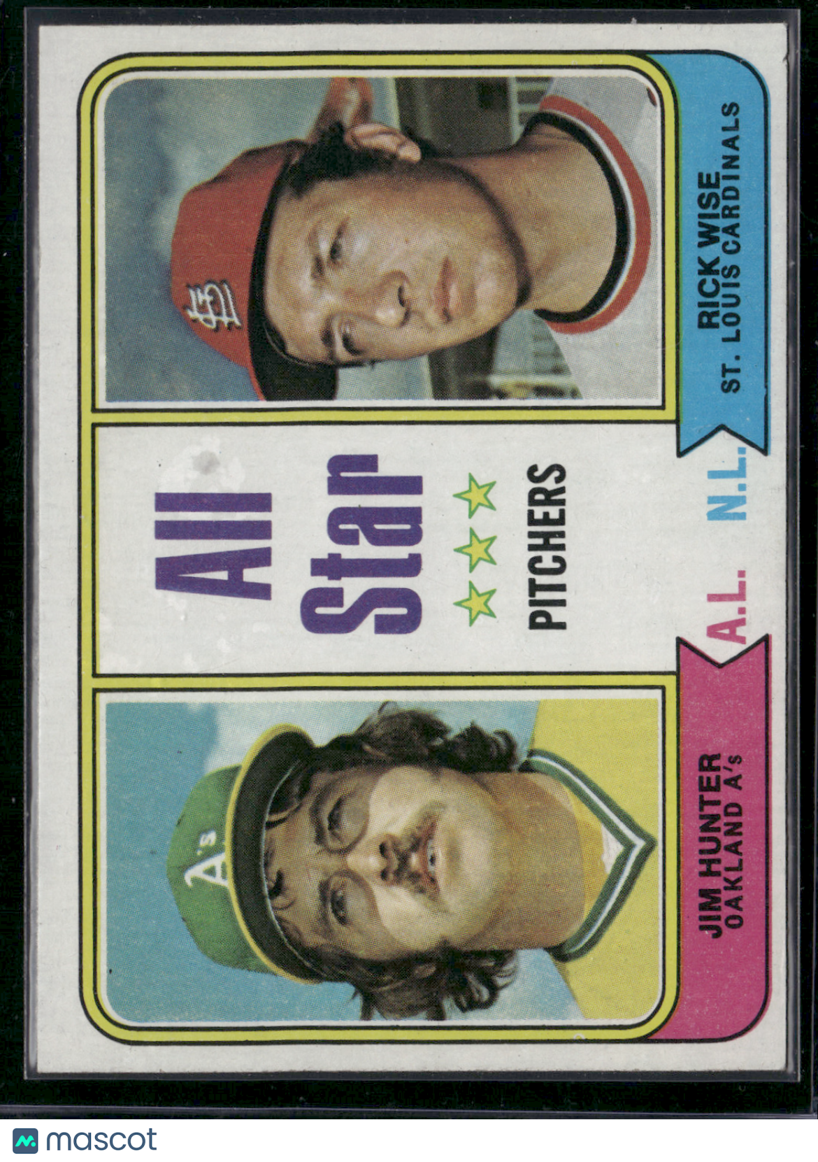 1974 Topps JIM HUNTER/RICK WISE #339 All Star Pitchers Stain (VG)