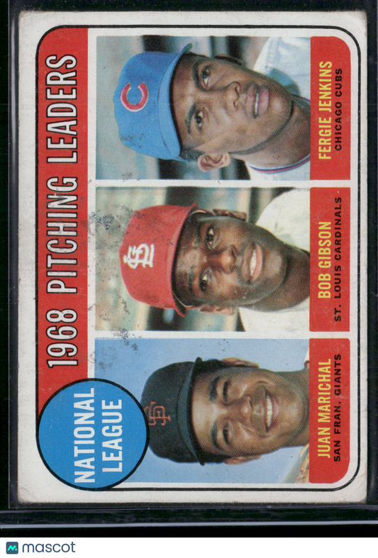 1969 Topps JUAN MARICHAL/BOB GIBSON/FERGIE JENKINS #10 NL Pitching Leaders
